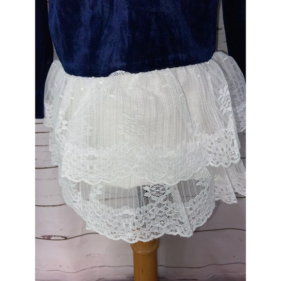 Allison Ann Blue Velvet White Lace Pink Bow Long Sleeves Size 2T Girls Dress Vin - Picture 4 of 11